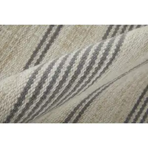 Photo of Gray And Ivory Striped Dhurrie Hand Woven Stain Resistant Area Rug