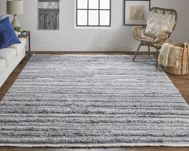 Gray And Ivory Striped Hand Woven Stain Resistant Area Rug Photo 4