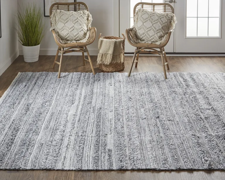 Gray And Ivory Striped Hand Woven Stain Resistant Area Rug Photo 1