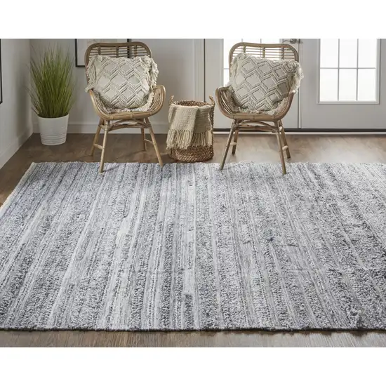 Gray And Ivory Striped Hand Woven Stain Resistant Area Rug Photo 1