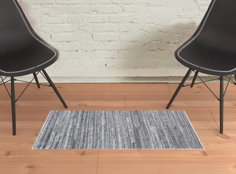 Gray And Ivory Striped Hand Woven Stain Resistant Area Rug Photo 2