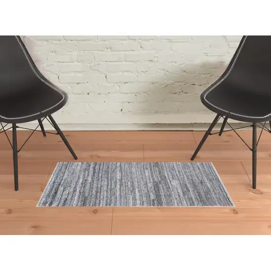 Gray And Ivory Striped Hand Woven Stain Resistant Area Rug Photo 2