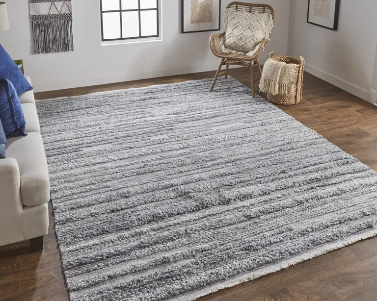 Gray And Ivory Striped Hand Woven Stain Resistant Area Rug Photo 5