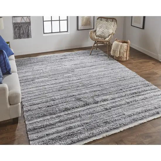 Gray And Ivory Striped Hand Woven Stain Resistant Area Rug Photo 5