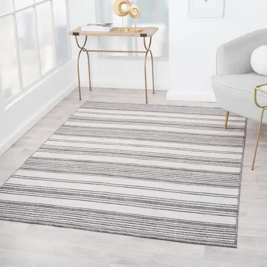 Gray And Ivory Striped Indoor Outdoor Area Rug Photo 3