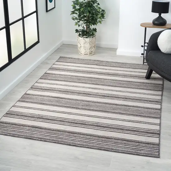 Gray And Ivory Striped Indoor Outdoor Area Rug Photo 5