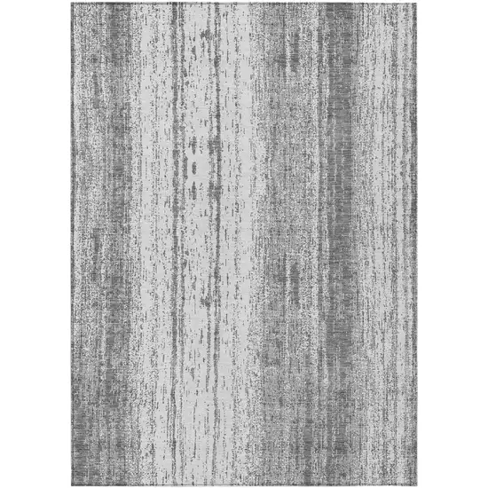 Gray And Ivory Striped Washable Indoor Outdoor Area Rug Photo 2