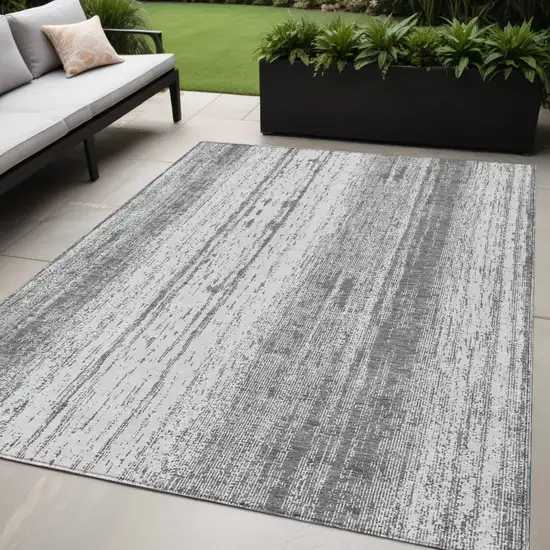 Gray And Ivory Striped Washable Indoor Outdoor Area Rug Photo 1