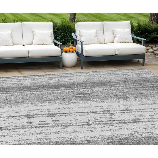 Gray And Ivory Striped Washable Indoor Outdoor Area Rug Photo 2