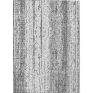 Photo of Gray And Ivory Striped Washable Indoor Outdoor Area Rug