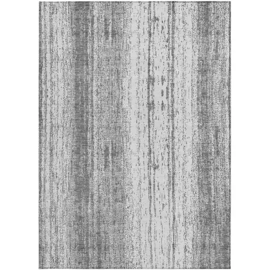 Gray And Ivory Striped Washable Indoor Outdoor Area Rug Photo 3