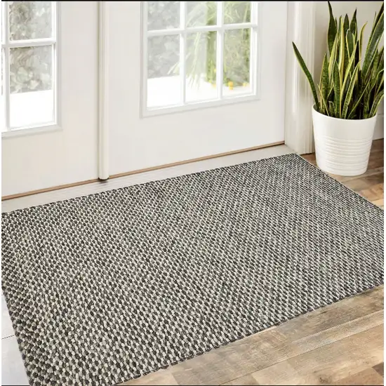 Gray and Ivory Wool Abstract Hand Woven Area Rug Photo 1