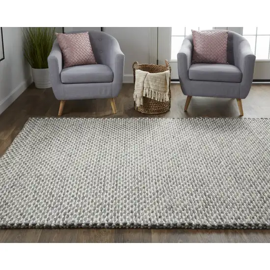 Gray And Ivory Wool Floral Hand Woven Stain Resistant Area Rug Photo 8