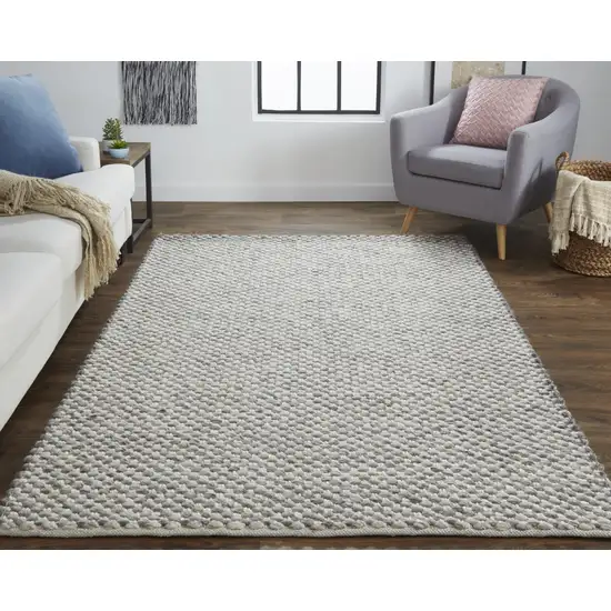 Gray And Ivory Wool Floral Hand Woven Stain Resistant Area Rug Photo 6