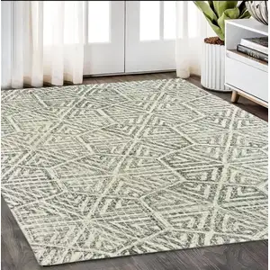 Photo of Gray And Ivory Wool Geometric Hand Tufted Area Rug