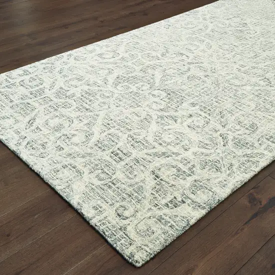 Gray And Ivory Wool Geometric Hand Tufted Area Rug Photo 6