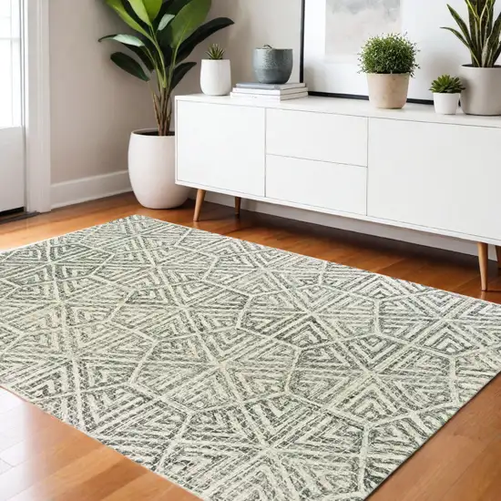 Gray And Ivory Wool Geometric Hand Tufted Area Rug Photo 1