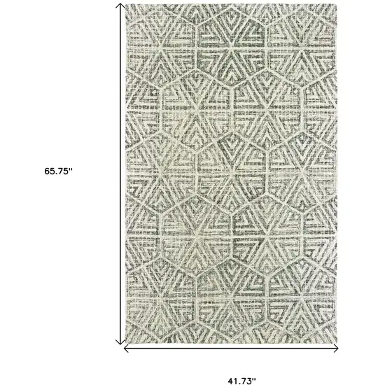 Gray And Ivory Wool Geometric Hand Tufted Area Rug Photo 3