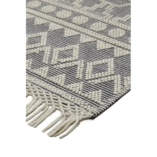 Gray And Ivory Wool Geometric Hand Woven Area Rug With Fringe Photo 3