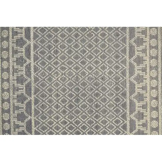 Gray And Ivory Wool Geometric Hand Woven Area Rug With Fringe Photo 5