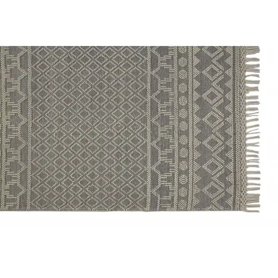 Gray And Ivory Wool Geometric Hand Woven Area Rug With Fringe Photo 6