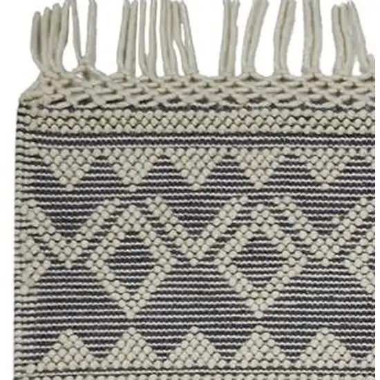 Gray And Ivory Wool Geometric Hand Woven Area Rug With Fringe Photo 3