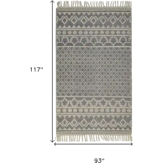 Gray And Ivory Wool Geometric Hand Woven Area Rug With Fringe Photo 4