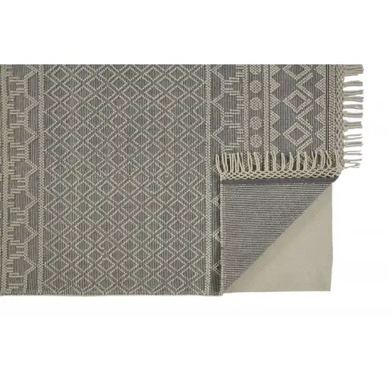 Gray And Ivory Wool Geometric Hand Woven Area Rug With Fringe Photo 4