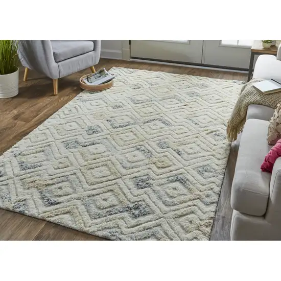 Gray And Ivory Wool Geometric Handmade Area Rug Photo 5