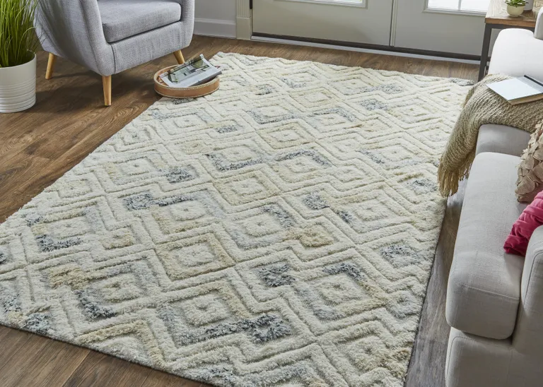 Gray And Ivory Wool Geometric Handmade Area Rug Photo 5