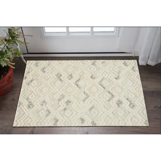 Gray And Ivory Wool Geometric Handmade Area Rug Photo 1