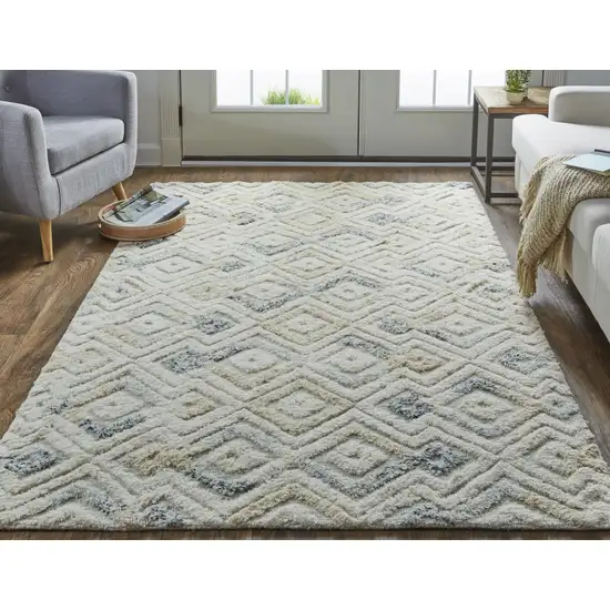 Gray And Ivory Wool Geometric Handmade Area Rug Photo 6