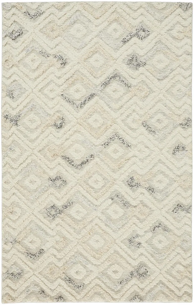 Gray And Ivory Wool Geometric Handmade Area Rug Photo 2