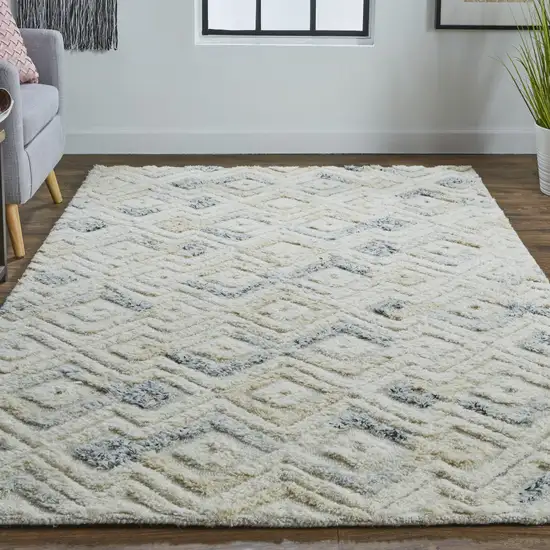 Gray And Ivory Wool Geometric Handmade Area Rug Photo 7