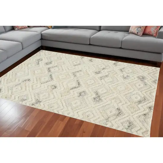 Gray And Ivory Wool Geometric Tufted Handmade Area Rug Photo 1