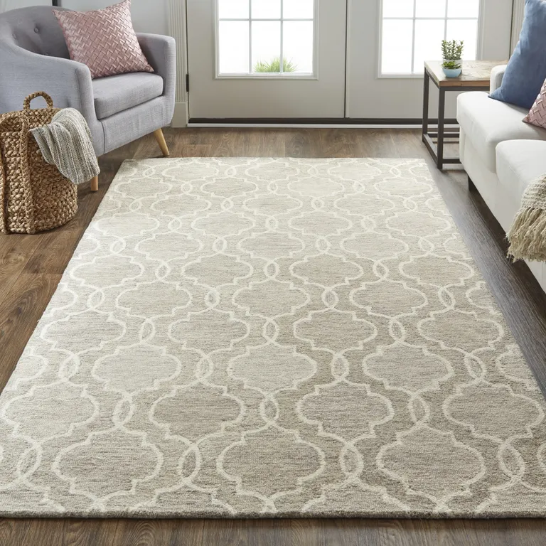 Gray And Ivory Wool Geometric Tufted Handmade Stain Resistant Area Rug Photo 4