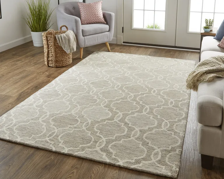 Gray And Ivory Wool Geometric Tufted Handmade Stain Resistant Area Rug Photo 3