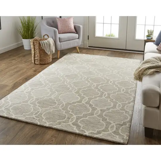 Gray And Ivory Wool Geometric Tufted Handmade Stain Resistant Area Rug Photo 3