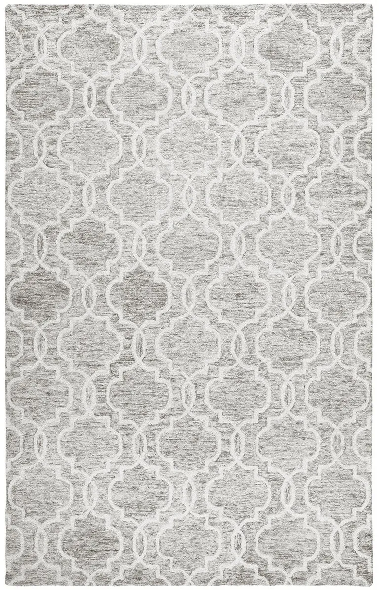 Gray And Ivory Wool Geometric Tufted Handmade Stain Resistant Area Rug Photo 1