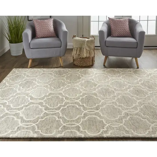 Gray And Ivory Wool Geometric Tufted Handmade Stain Resistant Area Rug Photo 5