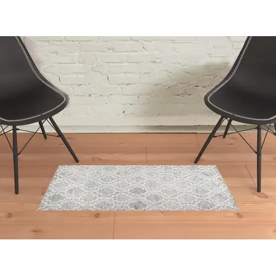 Gray And Ivory Wool Geometric Tufted Handmade Stain Resistant Area Rug Photo 2