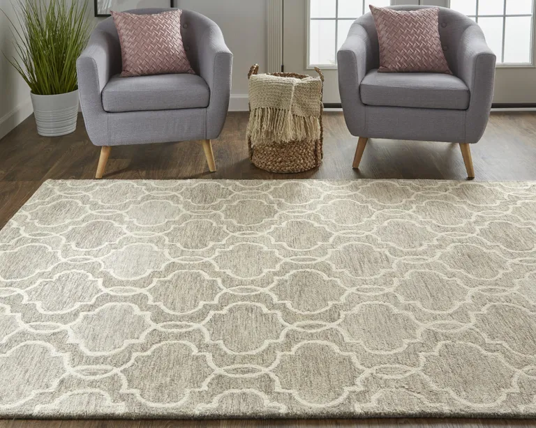 Gray And Ivory Wool Geometric Tufted Handmade Stain Resistant Area Rug Photo 5