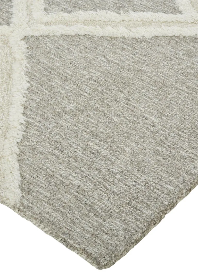 Gray And Ivory Wool Geometric Tufted Handmade Stain Resistant Area Rug Photo 4