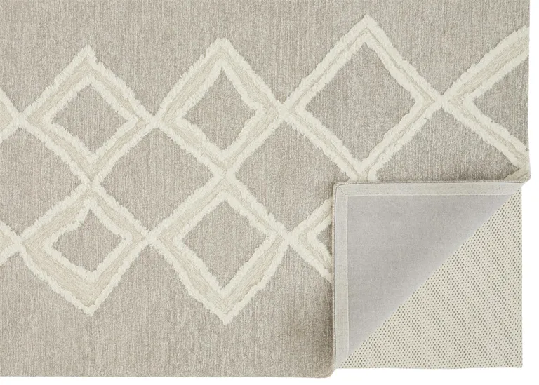 Gray And Ivory Wool Geometric Tufted Handmade Stain Resistant Area Rug Photo 3