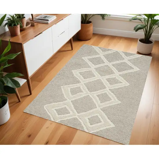 Gray And Ivory Wool Geometric Tufted Handmade Stain Resistant Area Rug Photo 1