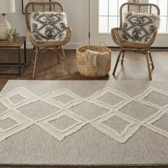 Gray And Ivory Wool Geometric Tufted Handmade Stain Resistant Area Rug Photo 8