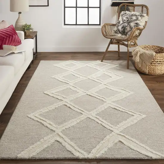 Gray And Ivory Wool Geometric Tufted Handmade Stain Resistant Area Rug Photo 6