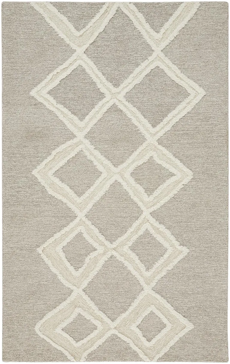 Gray And Ivory Wool Geometric Tufted Handmade Stain Resistant Area Rug Photo 1