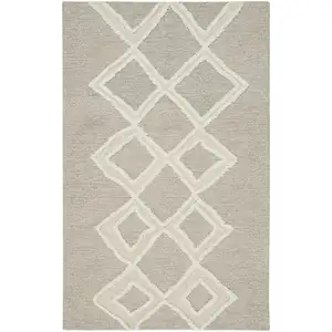 Photo of Gray And Ivory Wool Geometric Tufted Handmade Stain Resistant Area Rug