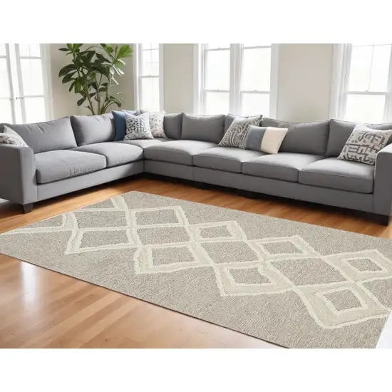 Gray And Ivory Wool Geometric Tufted Handmade Stain Resistant Area Rug Photo 1